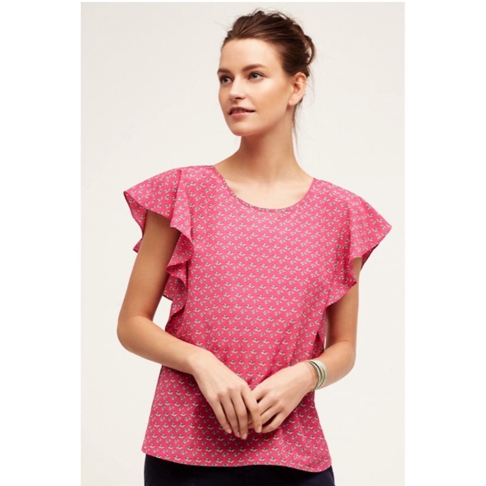ANTHROPOLOGIE Flutter Sleeve Burgundy  Meadow Rue Size Large